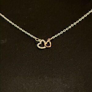 Gold Double Heart Necklace with rhinestone